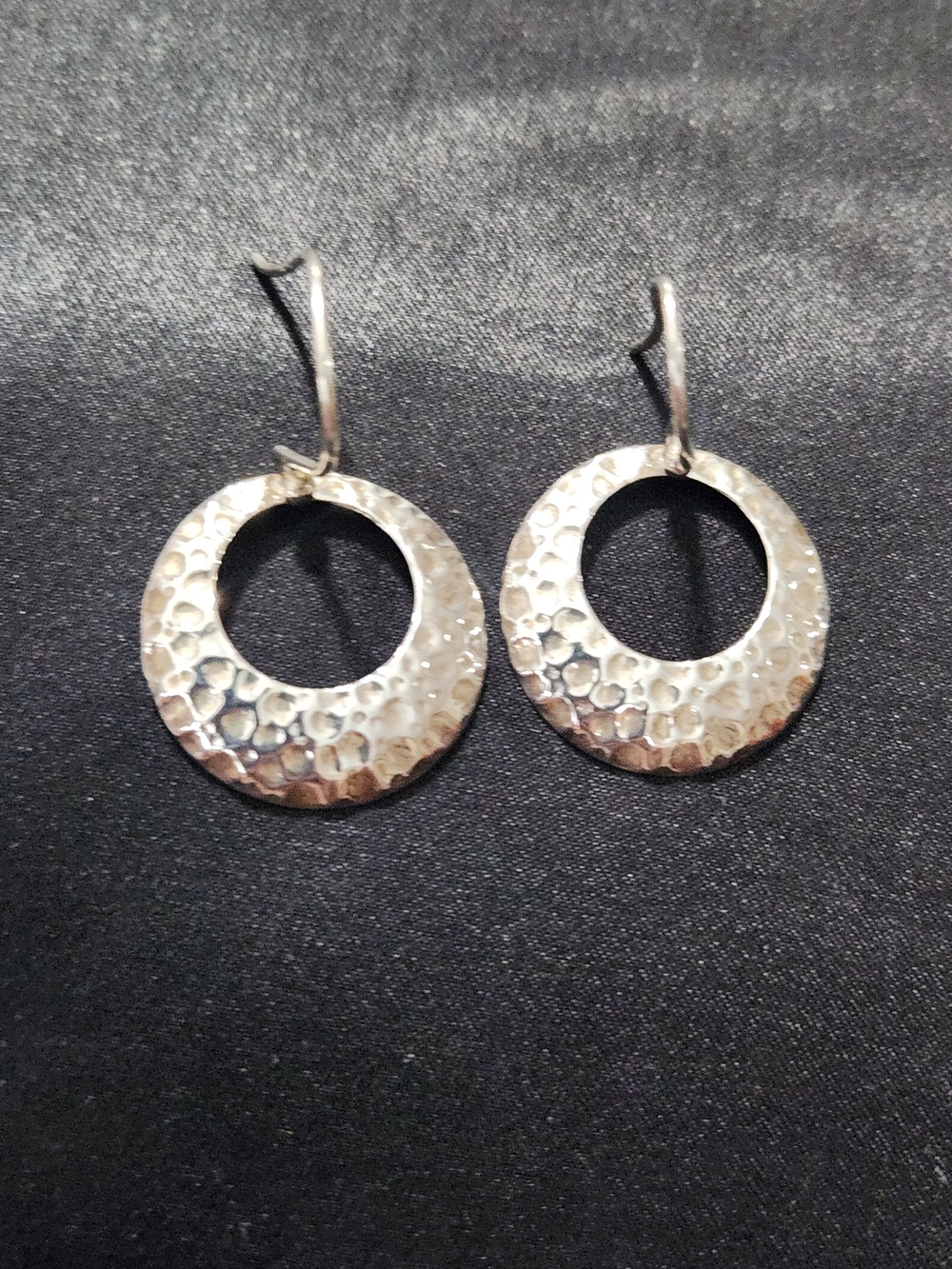 Hammered Sterling Silver 925 Open Circle Dangle Earrings